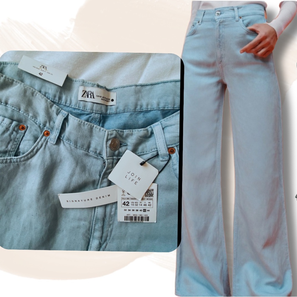 Zara Women's signature” Ditta” high waist wide leg Jeans in Celestial light blue